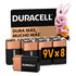 Duracell Pilas 9V Alcalinas, Pack de 8 pilas